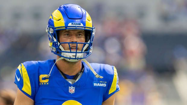 Los Angeles Rams quarterback Matthew Stafford during pregame warmups.